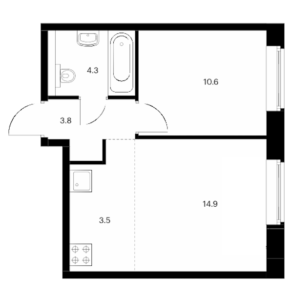 1-комнатная квартира 37.1 м², 1/9 эт., ЖК «Лермонтовский 54»